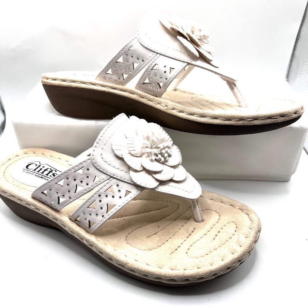 Cliffs by White Mountain Cynthia-White Rhinestones. 8W-Thong 1 1/2" Heel-Comfy - Picture 2 of 16